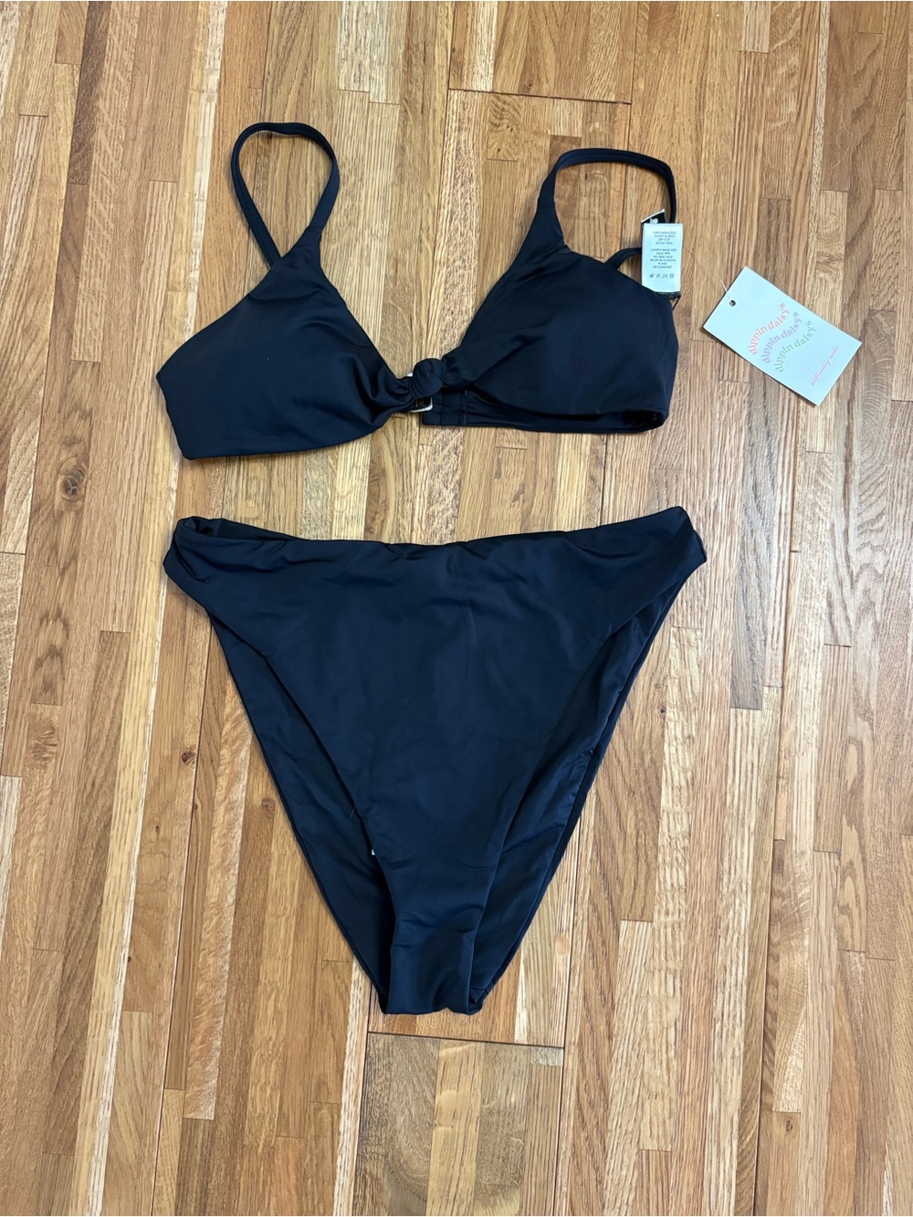 Dippin Daisys Black Bikini Set NWT Front Clasp Top High Cut Bottom S/M
